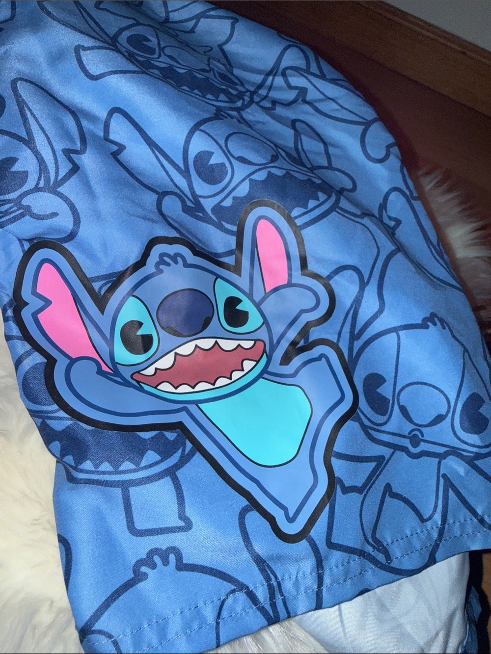 Disney Blue Stitch Graphic Swim Shorts with Pink & Aqua Accents